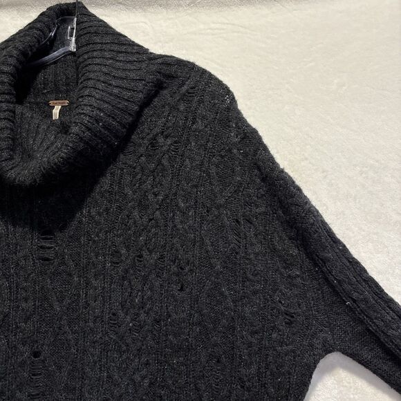 Free People Oversized Alpaca Blend Distressed Cable Knit Sweater Small Grey - Picture 5 of 14